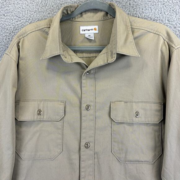 Carhartt Canvas Shirt Mens XL Tan Workwear Chore Outdoor Hunting Safari Grunge - Picture 1 of 11